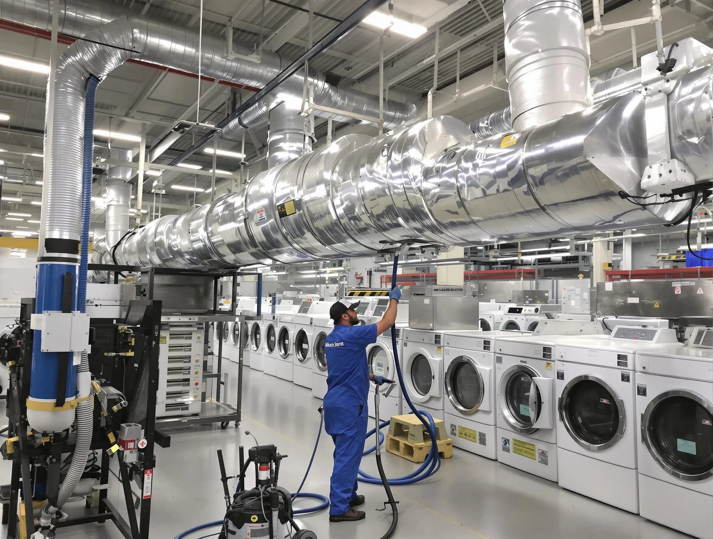 Adams Dryer Vent Cleaning team performing heavy-duty industrial dryer vent cleaning in Adams