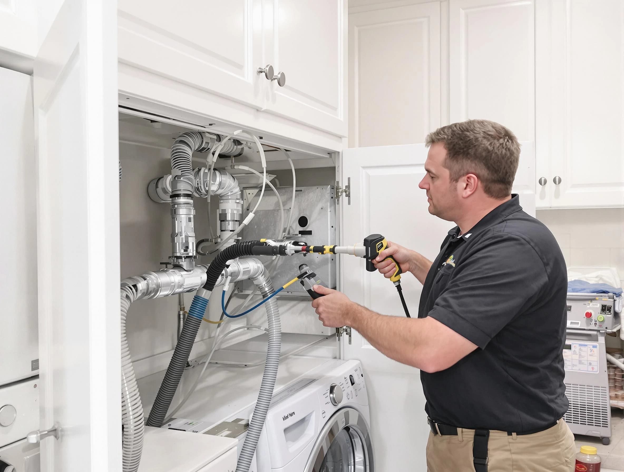 Adams Dryer Vent Cleaning professional removing severe blockage from a clogged dryer vent in Adams