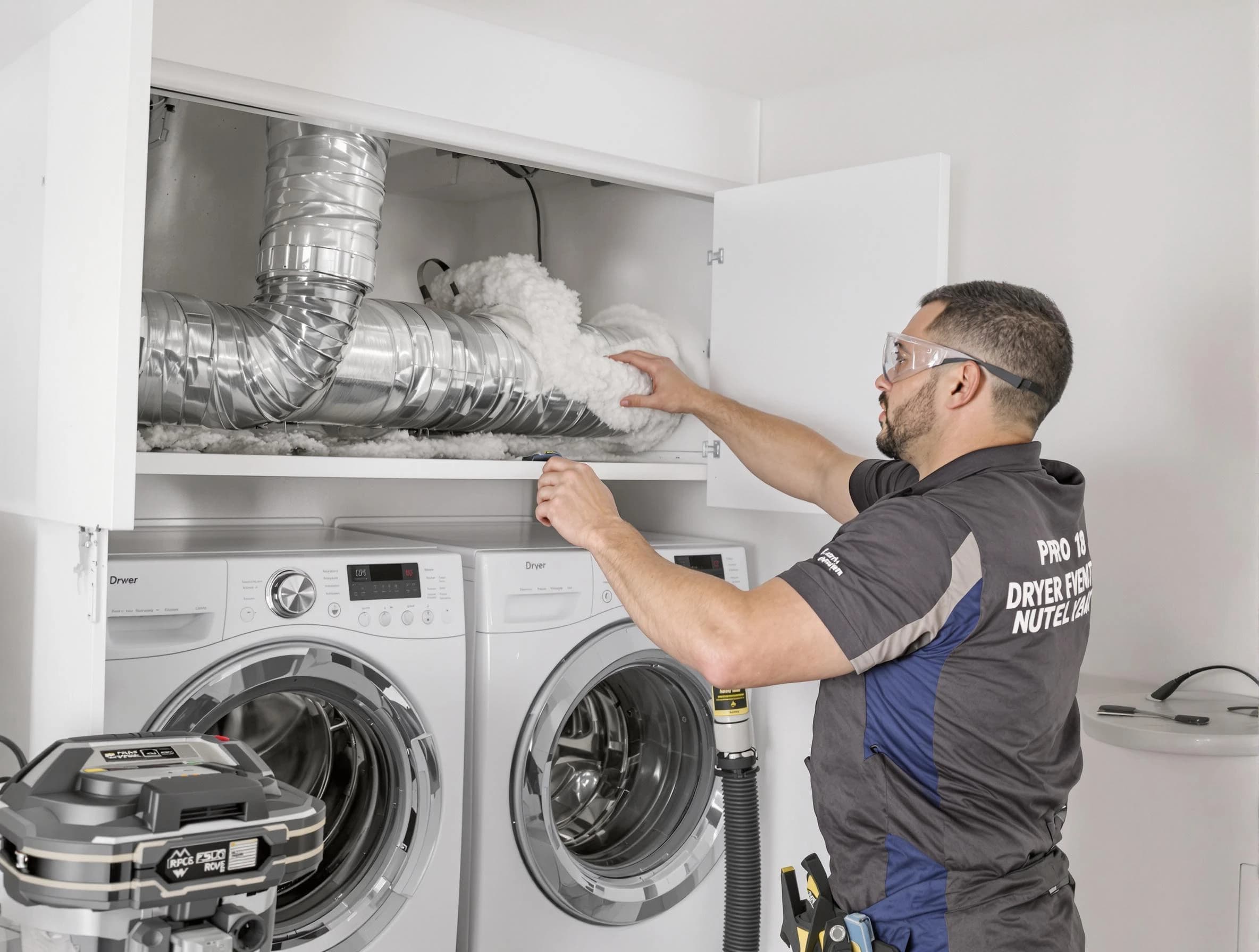 Adams Dryer Vent Cleaning certified technician performing specialized gas dryer vent cleaning in Adams