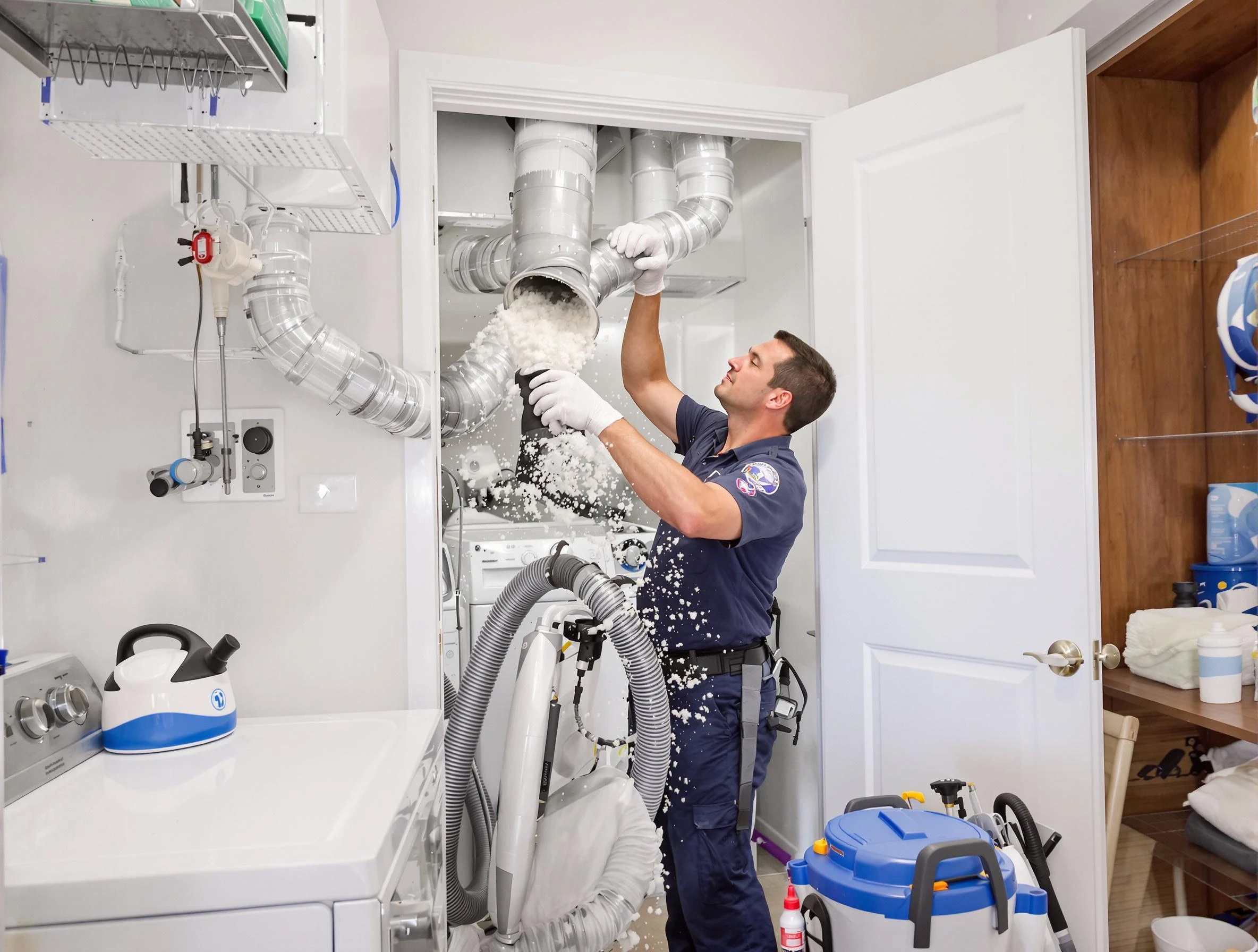 Adams Dryer Vent Cleaning technician delivering thorough residential dryer vent cleaning service in Adams